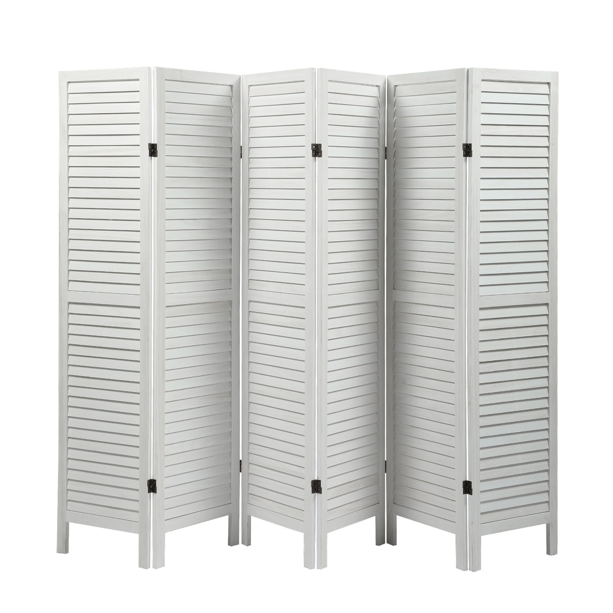 Sycamore wood 6 Panel Screen Folding Louvered Room Divider - Old white
