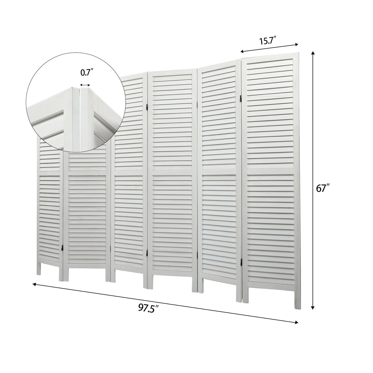 Sycamore wood 6 Panel Screen Folding Louvered Room Divider - Old white