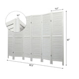 Sycamore wood 6 Panel Screen Folding Louvered Room Divider - Old white