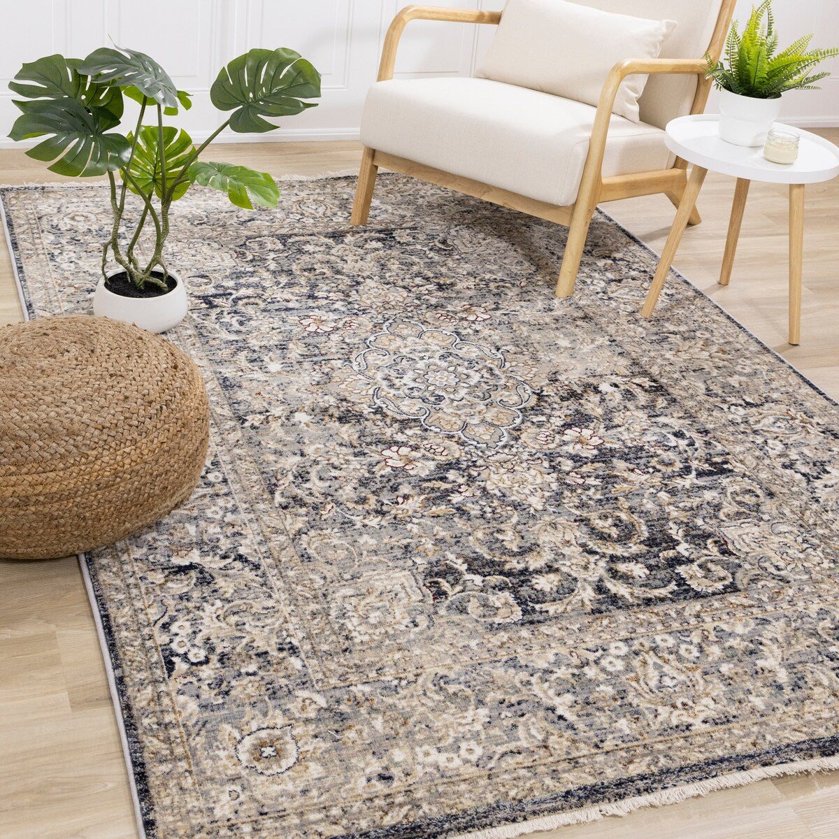 Sydney Collection - Beige/Grey Elaborate Border Rug