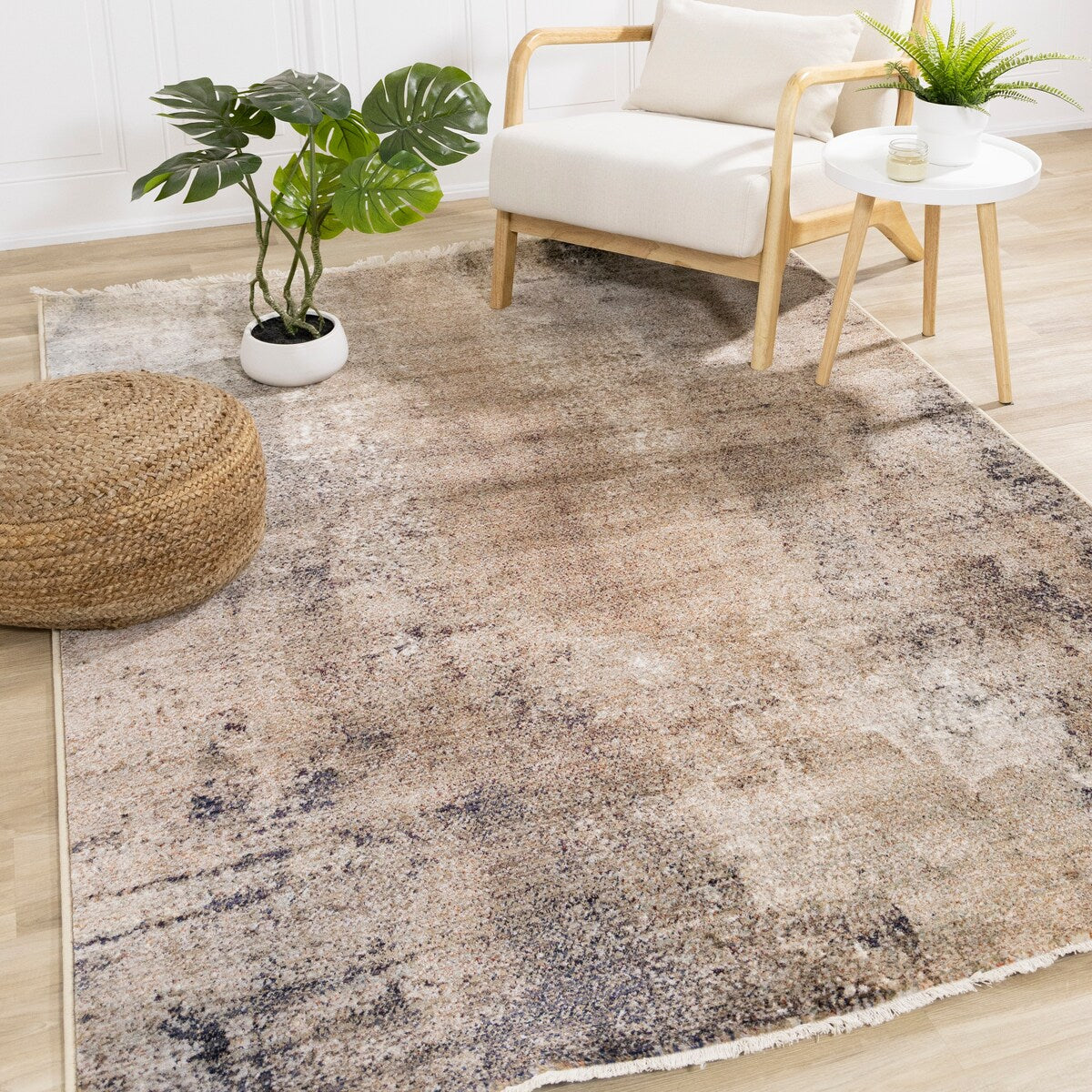 Sydney Collection - Brown Grey Ornate Tassled Area Rug.