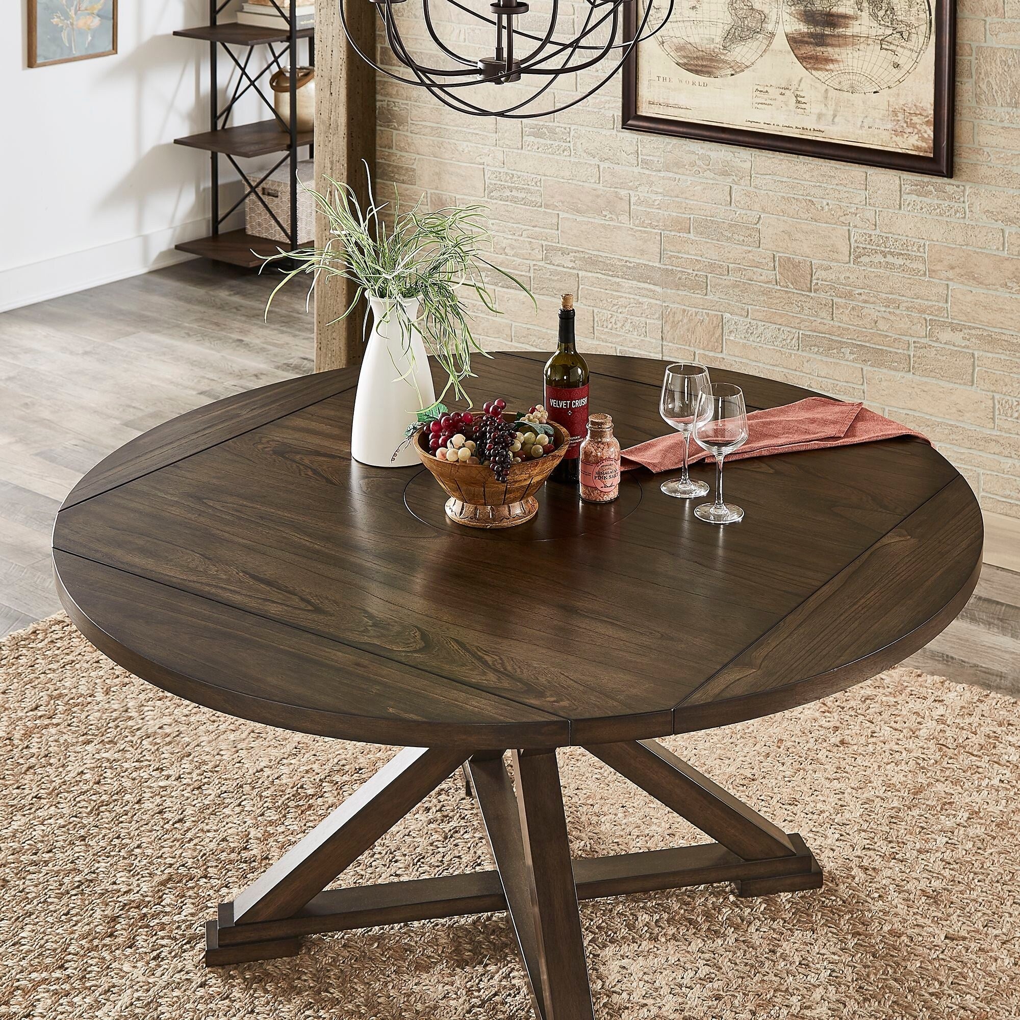 Sylvestra Espresso Convertible Dining Table with Lazy Susan