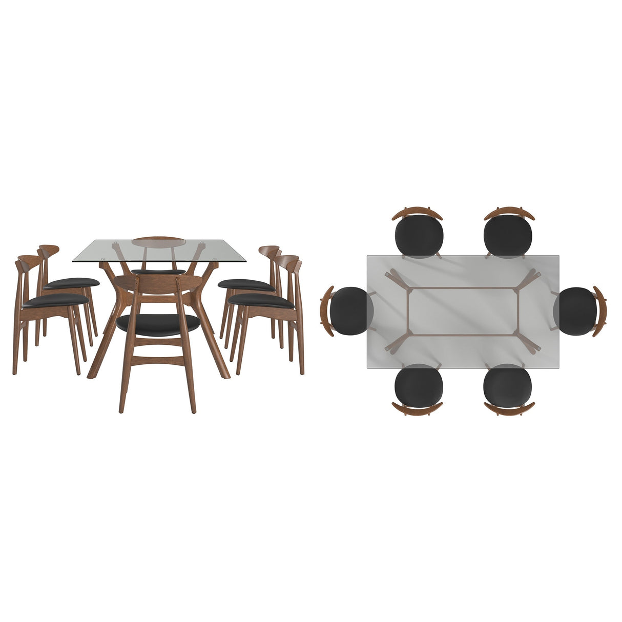 Sylvestria Mid-Century Walnut Finish Rectangular Dining Set