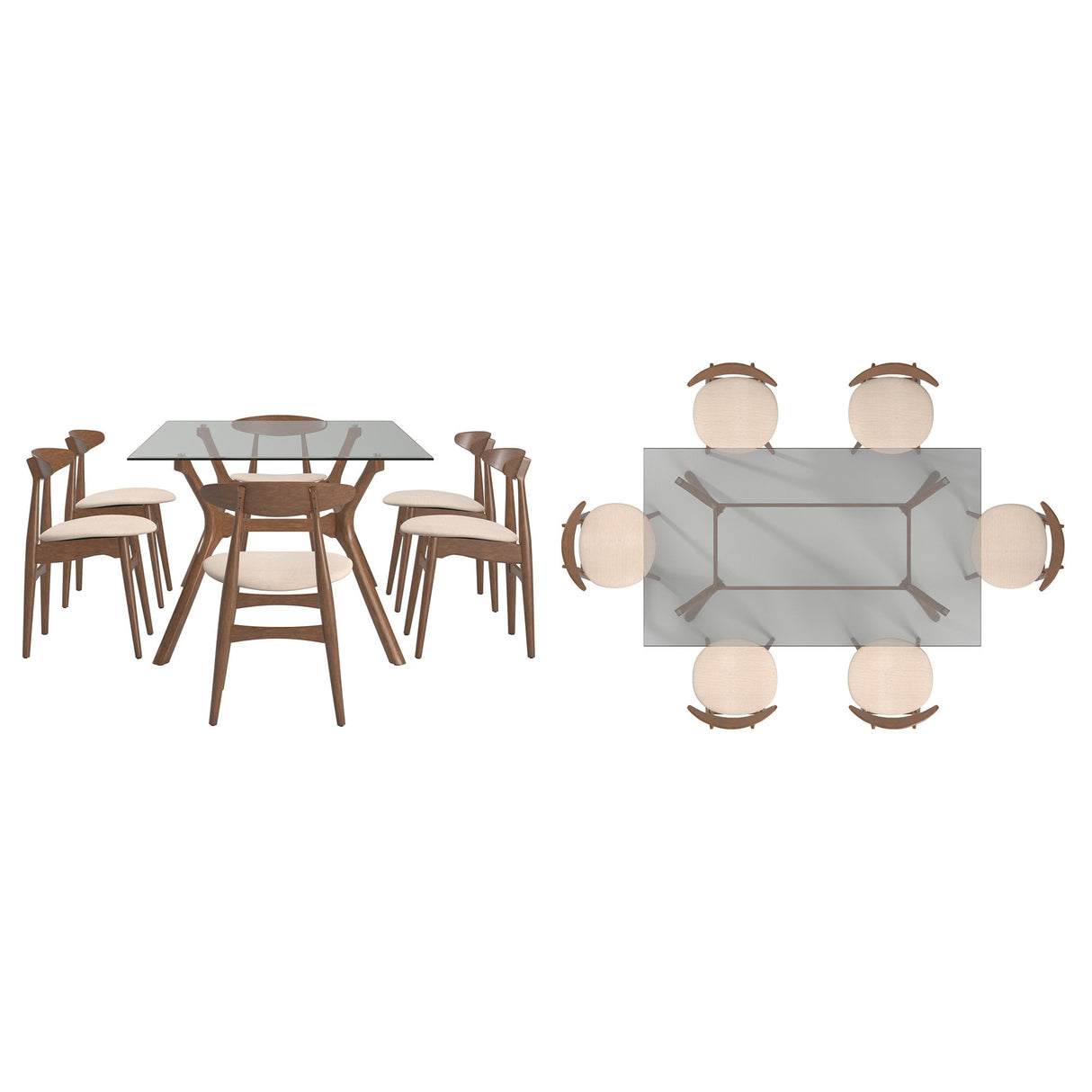 Sylvestria Mid-Century Walnut Finish Rectangular Dining Set