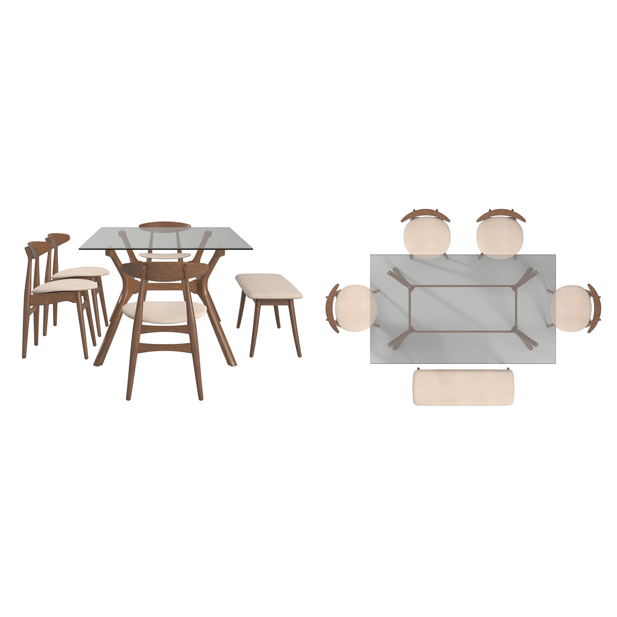 Sylvestria Mid-Century Walnut Finish Rectangular Dining Set