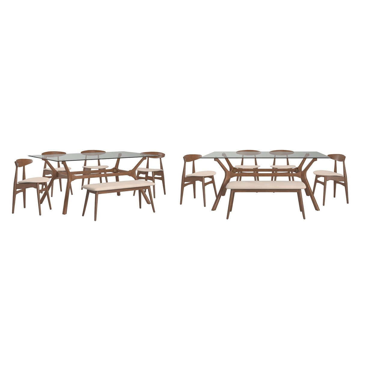 Sylvestria Mid-Century Walnut Finish Rectangular Dining Set