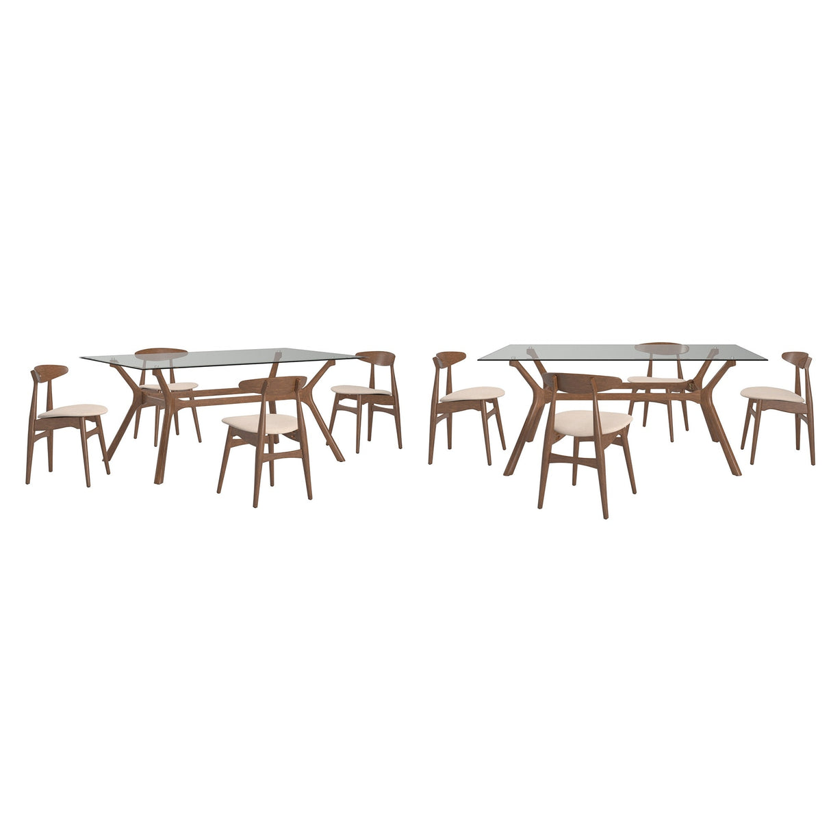 Sylvestria Mid-Century Walnut Finish Rectangular Dining Set