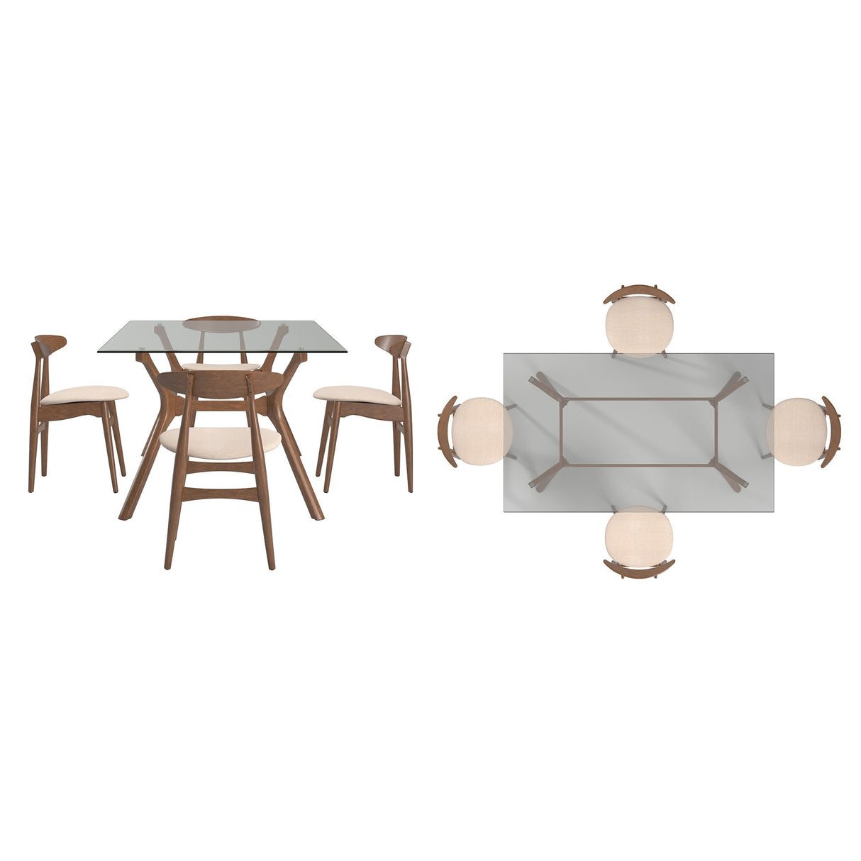 Sylvestria Mid-Century Walnut Finish Rectangular Dining Set