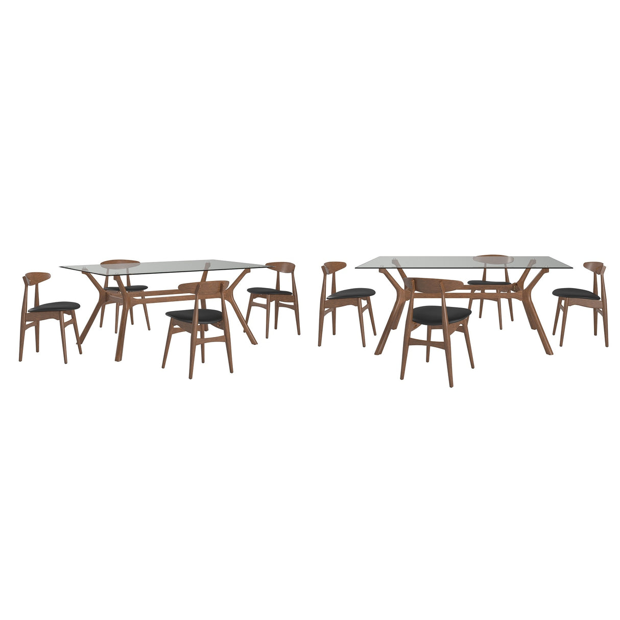 Sylvestria Mid-Century Walnut Finish Rectangular Dining Set