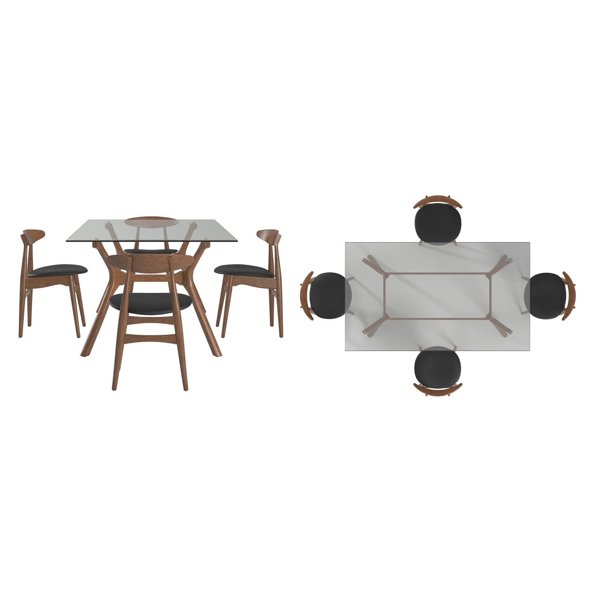 Sylvestria Mid-Century Walnut Finish Rectangular Dining Set
