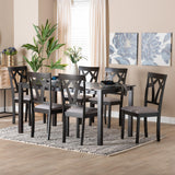 Sylvia Modern Grey Fabric and Dark Brown Finished Wood 7-Piece Dining Set