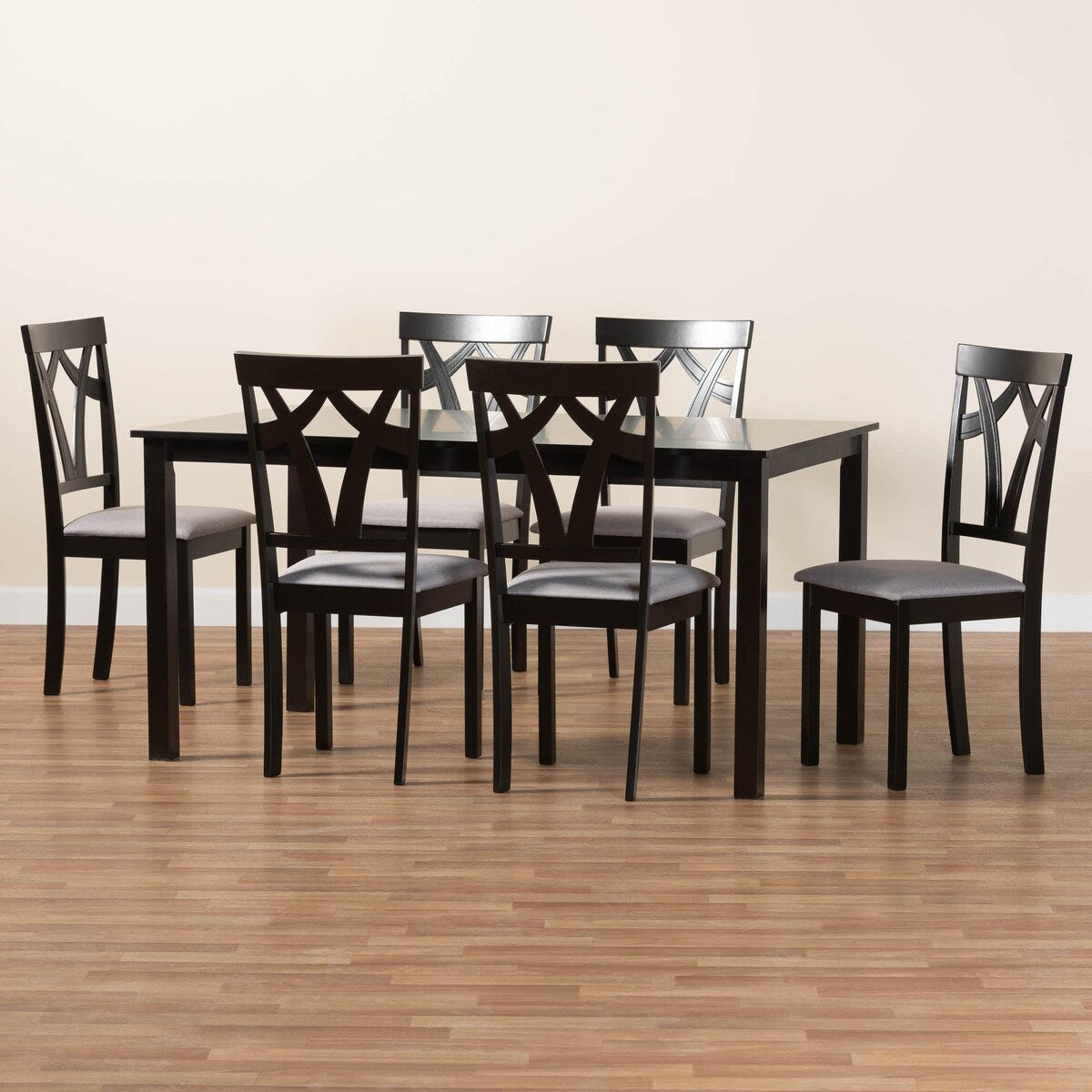 Sylvia Modern Grey Fabric and Dark Brown Finished Wood 7-Piece Dining Set