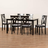 Sylvia Modern Grey Fabric and Dark Brown Finished Wood 7-Piece Dining Set