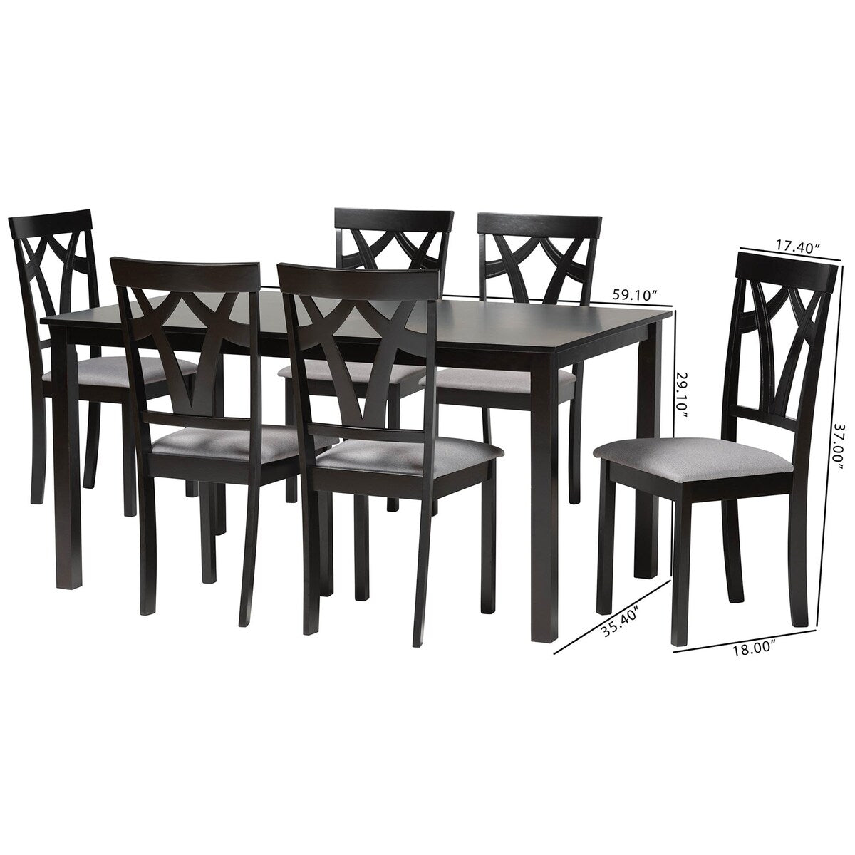 Sylvia Modern Grey Fabric and Dark Brown Finished Wood 7-Piece Dining Set