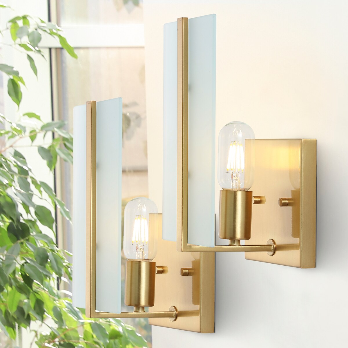 Sylvie 5.5" 1-Light Modern Coastal Iron/Glass LED Sconce, Brass Gold (Set of 2) by JONATHAN Y