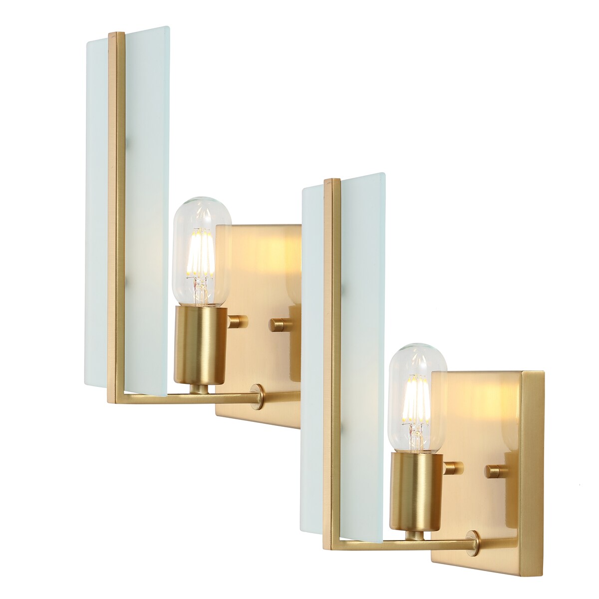 Sylvie 5.5" 1-Light Modern Coastal Iron/Glass LED Sconce, Brass Gold (Set of 2) by JONATHAN Y