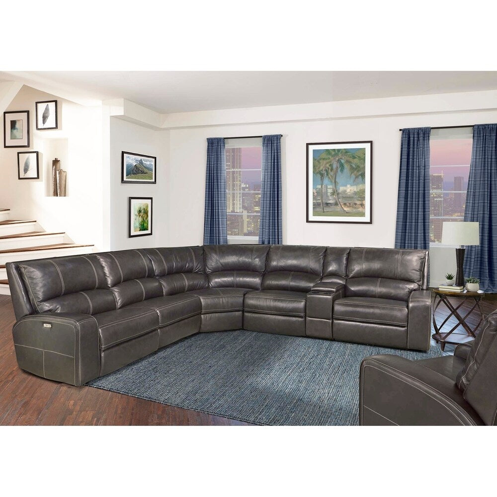 Symon Grey Top Grain Leather Power Reclining Sectional Sofa