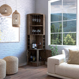 Syrah Corner Bar Cabinet, Double Door, Two Open Shelves