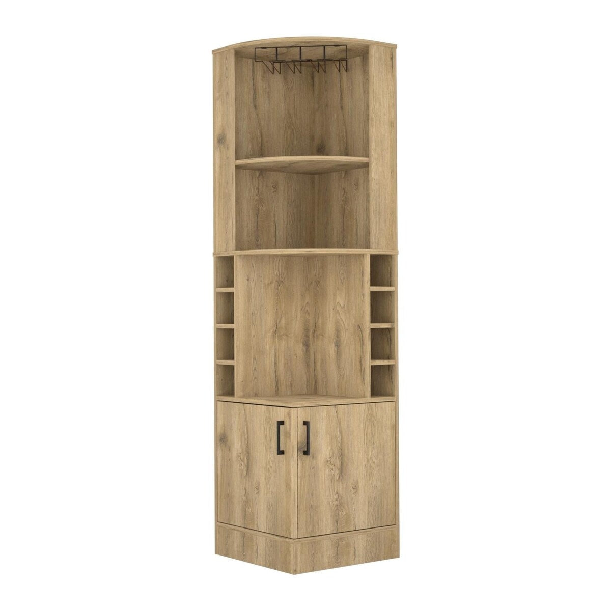 Syrah Corner Bar Cabinet, Double Door, Two Open Shelves