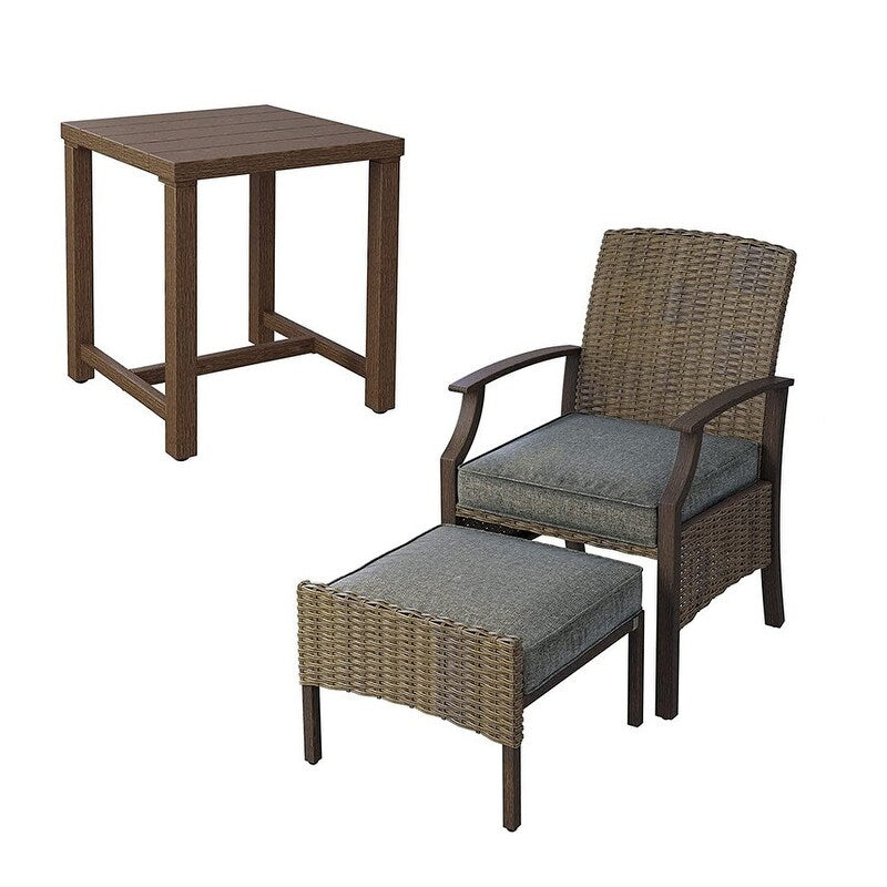 TAWSON Matching Side Table - 4 Piece Wicker Patio Bistro Set with Premium Fabric Cushions Ottoman Included