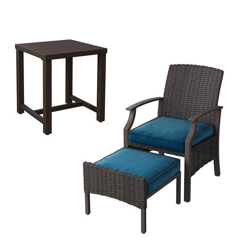 TAWSON Matching Side Table - 4 Piece Wicker Patio Bistro Set with Premium Fabric Cushions Ottoman Included