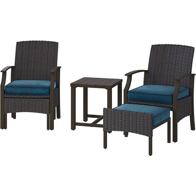 TAWSON Matching Side Table - 4 Piece Wicker Patio Bistro Set with Premium Fabric Cushions Ottoman Included