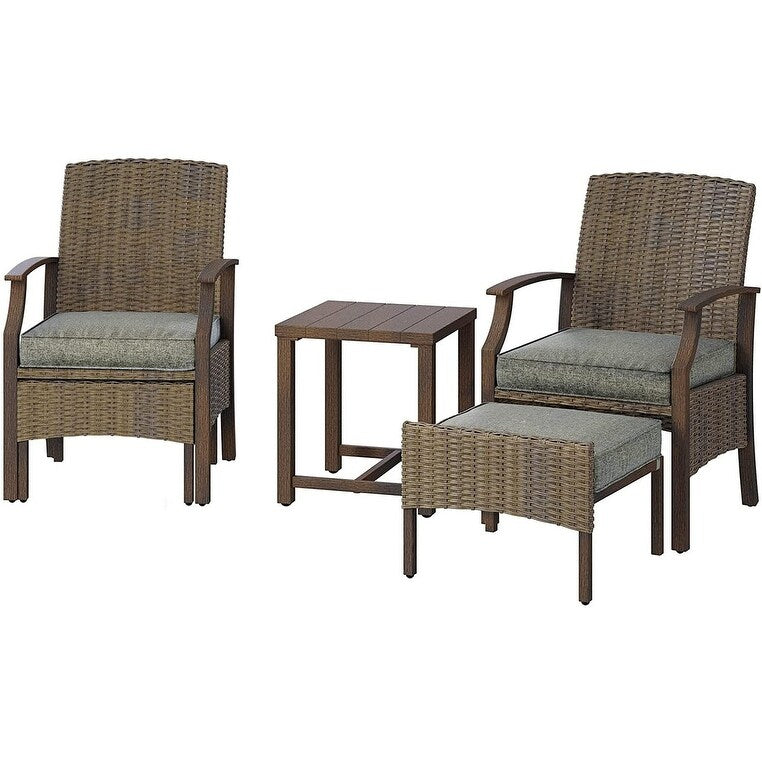 TAWSON Matching Side Table - 4 Piece Wicker Patio Bistro Set with Premium Fabric Cushions Ottoman Included
