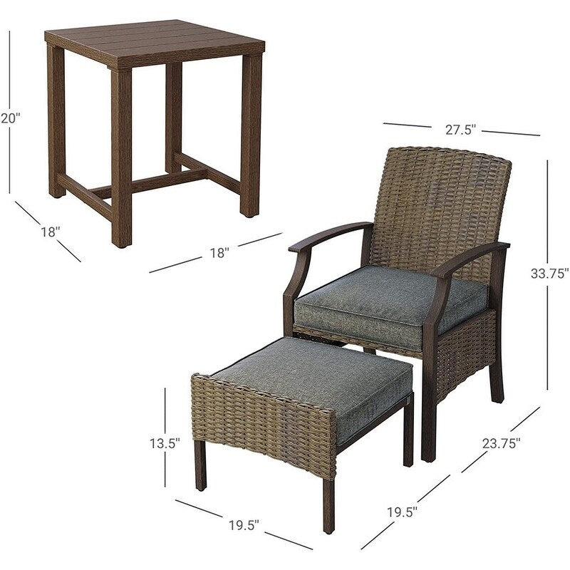 TAWSON Matching Side Table - 4 Piece Wicker Patio Bistro Set with Premium Fabric Cushions Ottoman Included