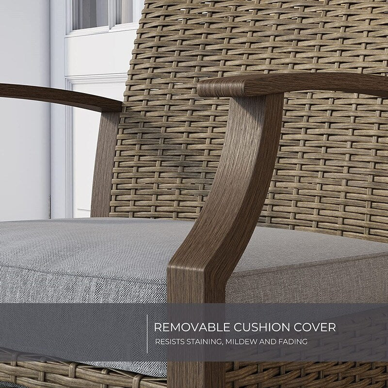 TAWSON Matching Side Table - 4 Piece Wicker Patio Bistro Set with Premium Fabric Cushions Ottoman Included