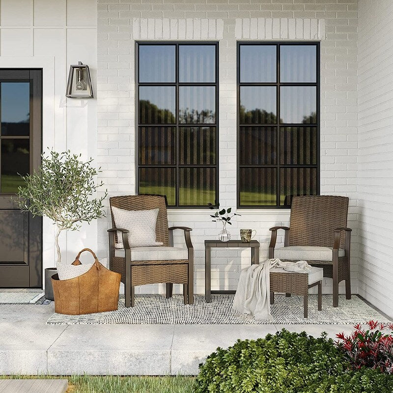 TAWSON Matching Side Table - 4 Piece Wicker Patio Bistro Set with Premium Fabric Cushions Ottoman Included
