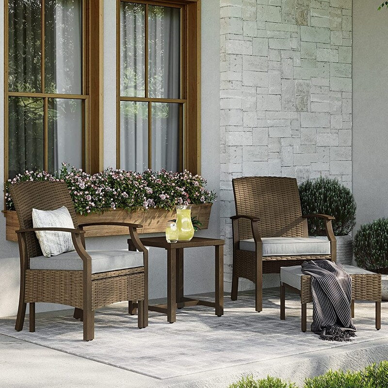 TAWSON Matching Side Table - 4 Piece Wicker Patio Bistro Set with Premium Fabric Cushions Ottoman Included