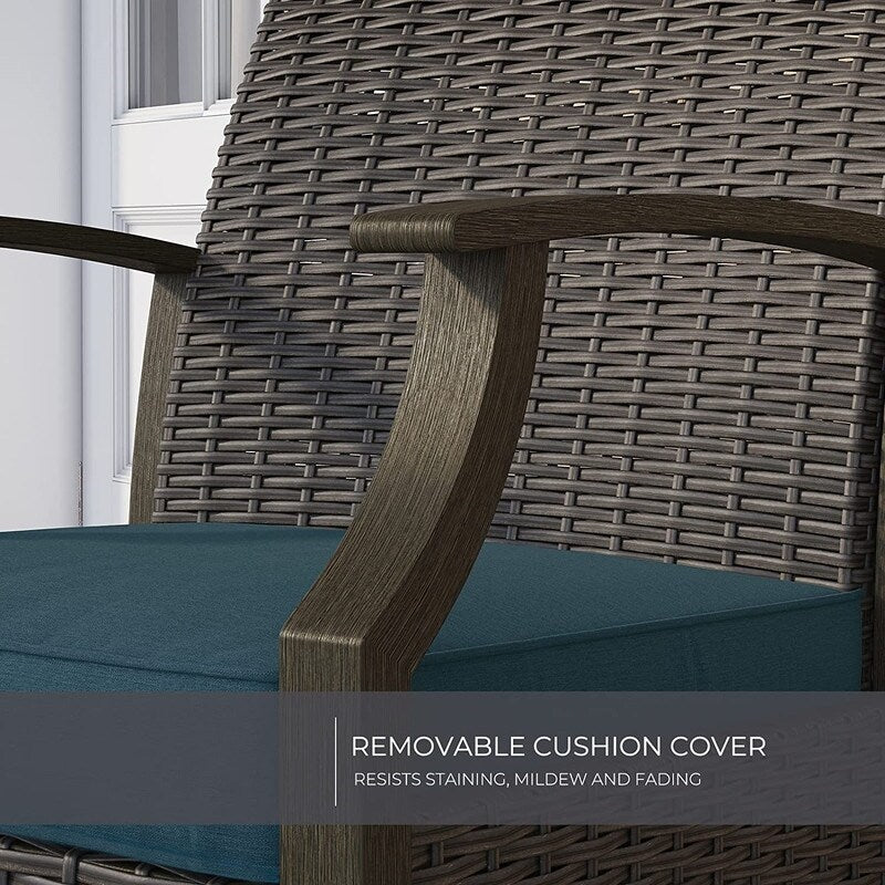 TAWSON Matching Side Table - 4 Piece Wicker Patio Bistro Set with Premium Fabric Cushions Ottoman Included
