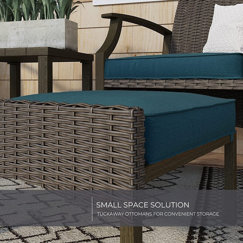 TAWSON Matching Side Table - 4 Piece Wicker Patio Bistro Set with Premium Fabric Cushions Ottoman Included