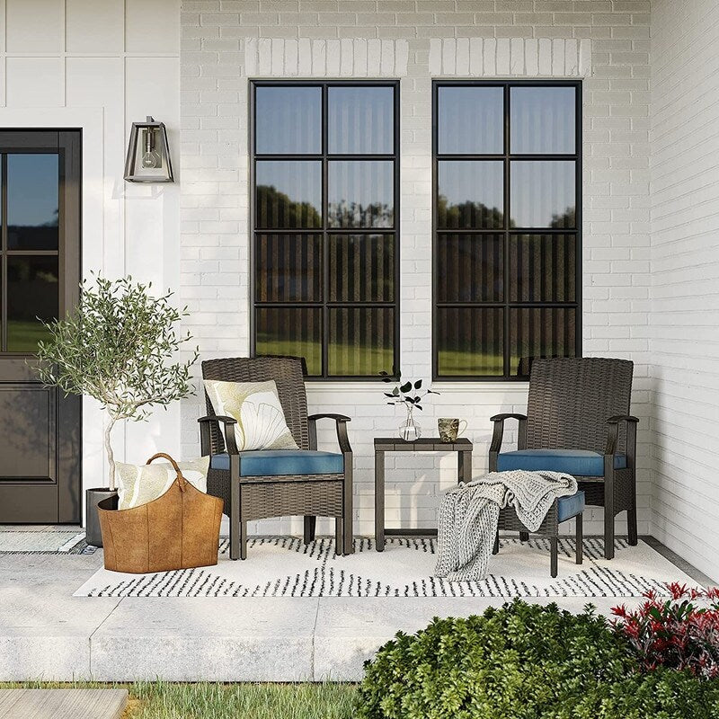 TAWSON Matching Side Table - 4 Piece Wicker Patio Bistro Set with Premium Fabric Cushions Ottoman Included