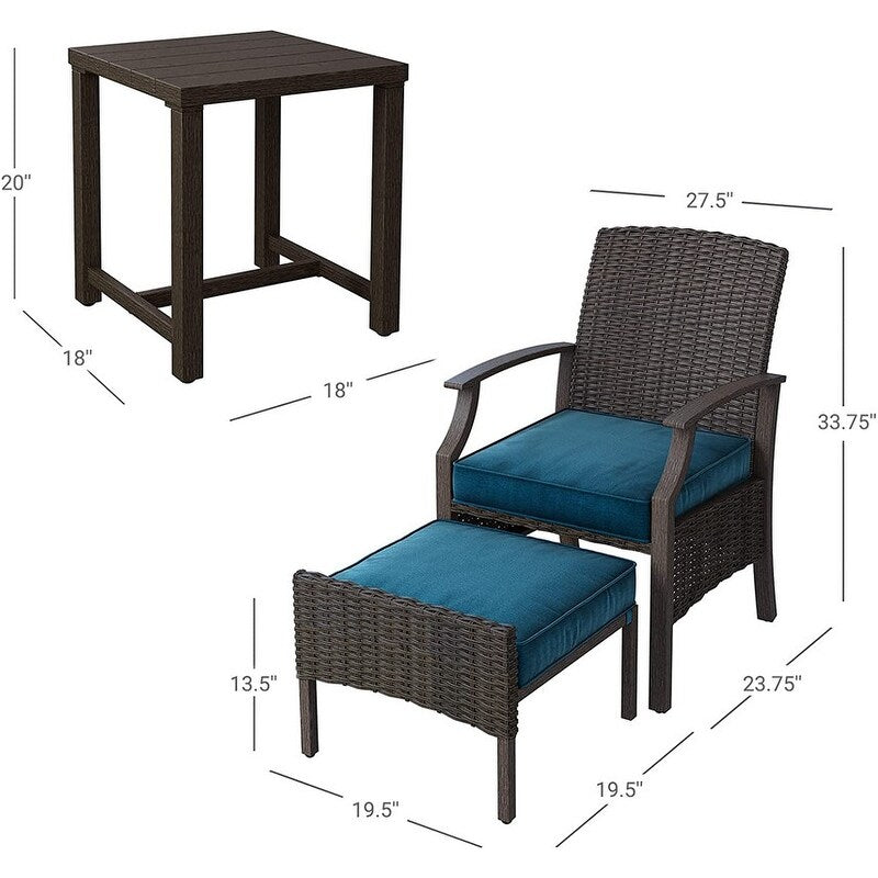 TAWSON Matching Side Table - 4 Piece Wicker Patio Bistro Set with Premium Fabric Cushions Ottoman Included