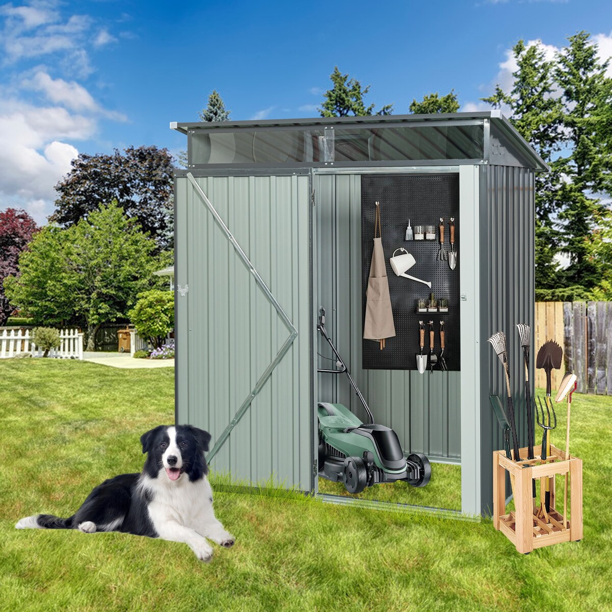 5 x 3 FT Outdoor Gray Metal Storage Shed Transparent Plate