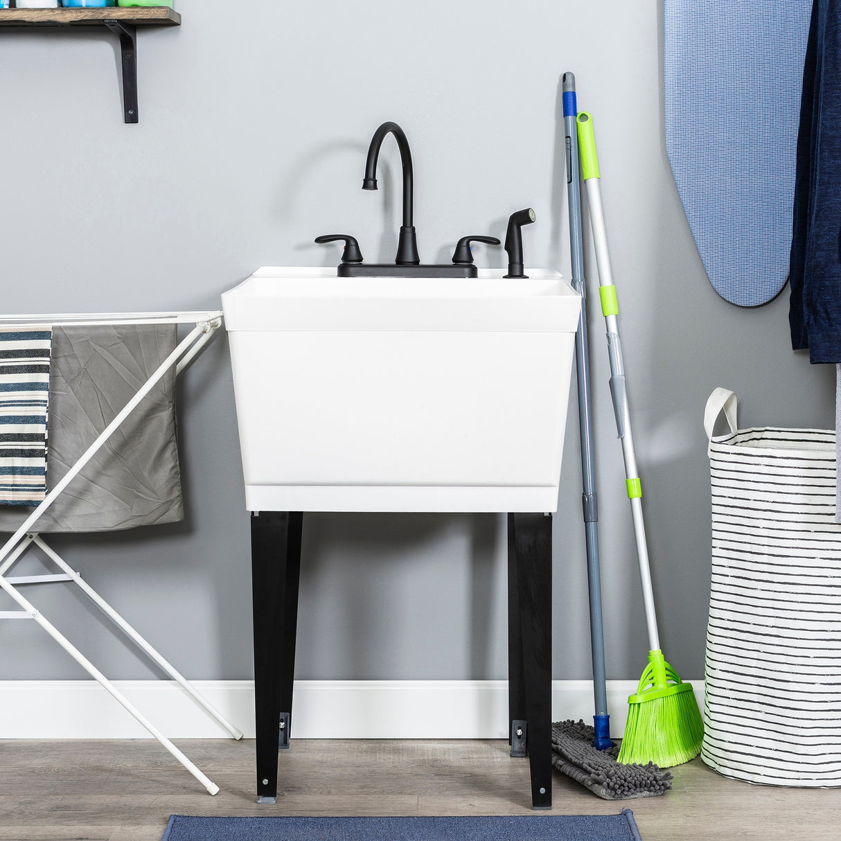 TEHILA Utility Sink Laundry Tub with Gooseneck Faucet and Side Sprayer