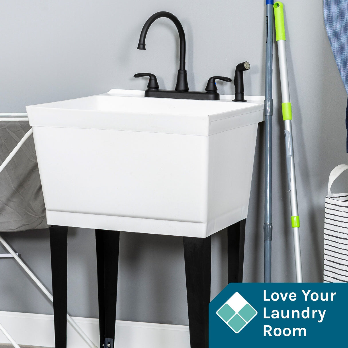 TEHILA Utility Sink Laundry Tub with Gooseneck Faucet and Side Sprayer