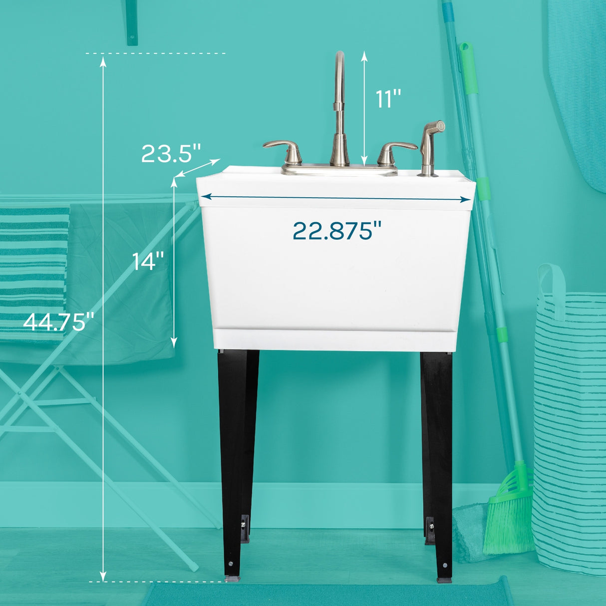 TEHILA Utility Sink Laundry Tub with Gooseneck Faucet and Side Sprayer