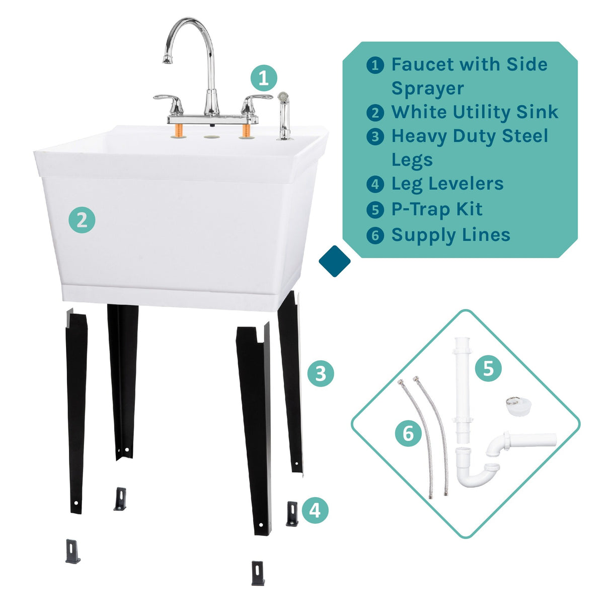 TEHILA Utility Sink Laundry Tub with Gooseneck Faucet and Side Sprayer