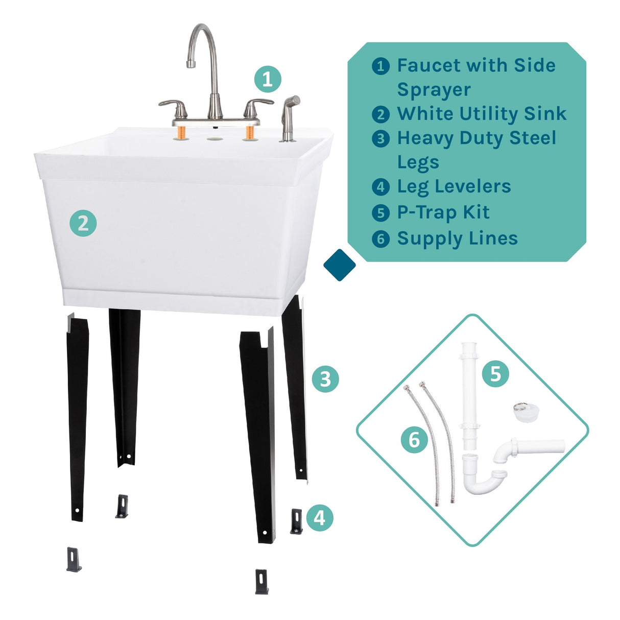 TEHILA Utility Sink Laundry Tub with Gooseneck Faucet and Side Sprayer