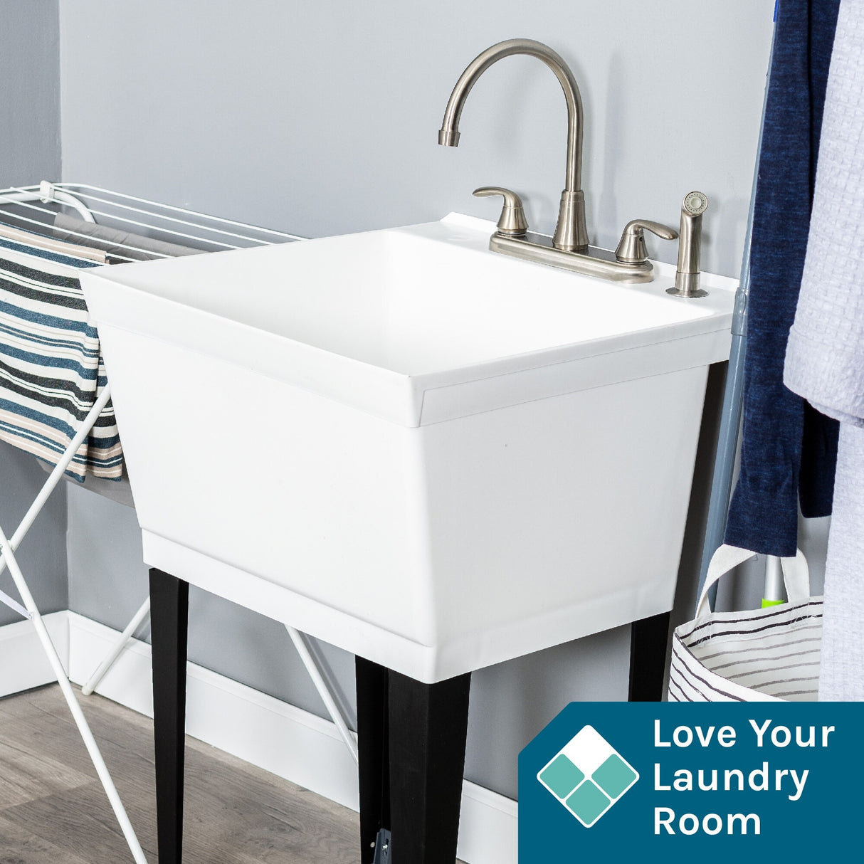 TEHILA Utility Sink Laundry Tub with Gooseneck Faucet and Side Sprayer