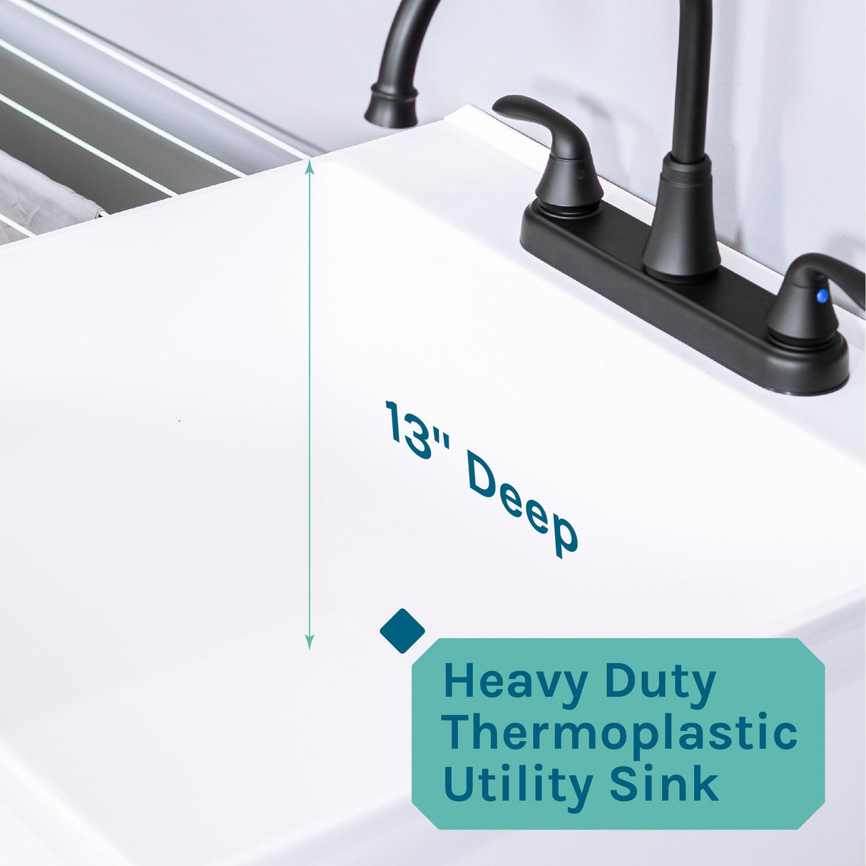 TEHILA Utility Sink Laundry Tub with Gooseneck Faucet and Side Sprayer