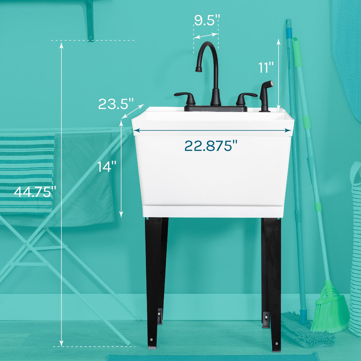TEHILA Utility Sink Laundry Tub with Gooseneck Faucet and Side Sprayer