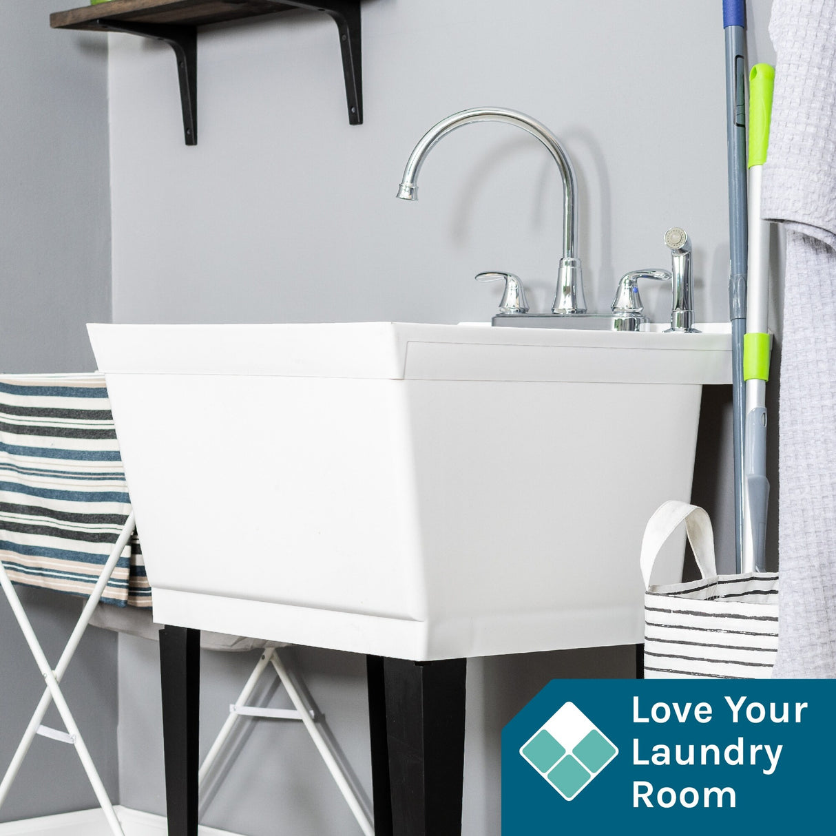TEHILA Utility Sink Laundry Tub with Gooseneck Faucet and Side Sprayer