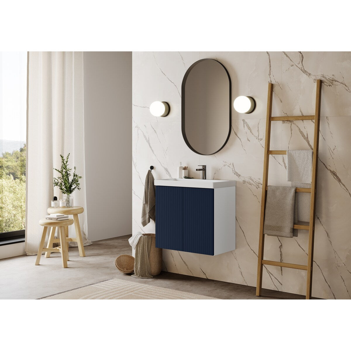 TENOR frameless, modern wall hung 24 inch bathroom vanity with sink for small and narrow bathrooms and powder rooms