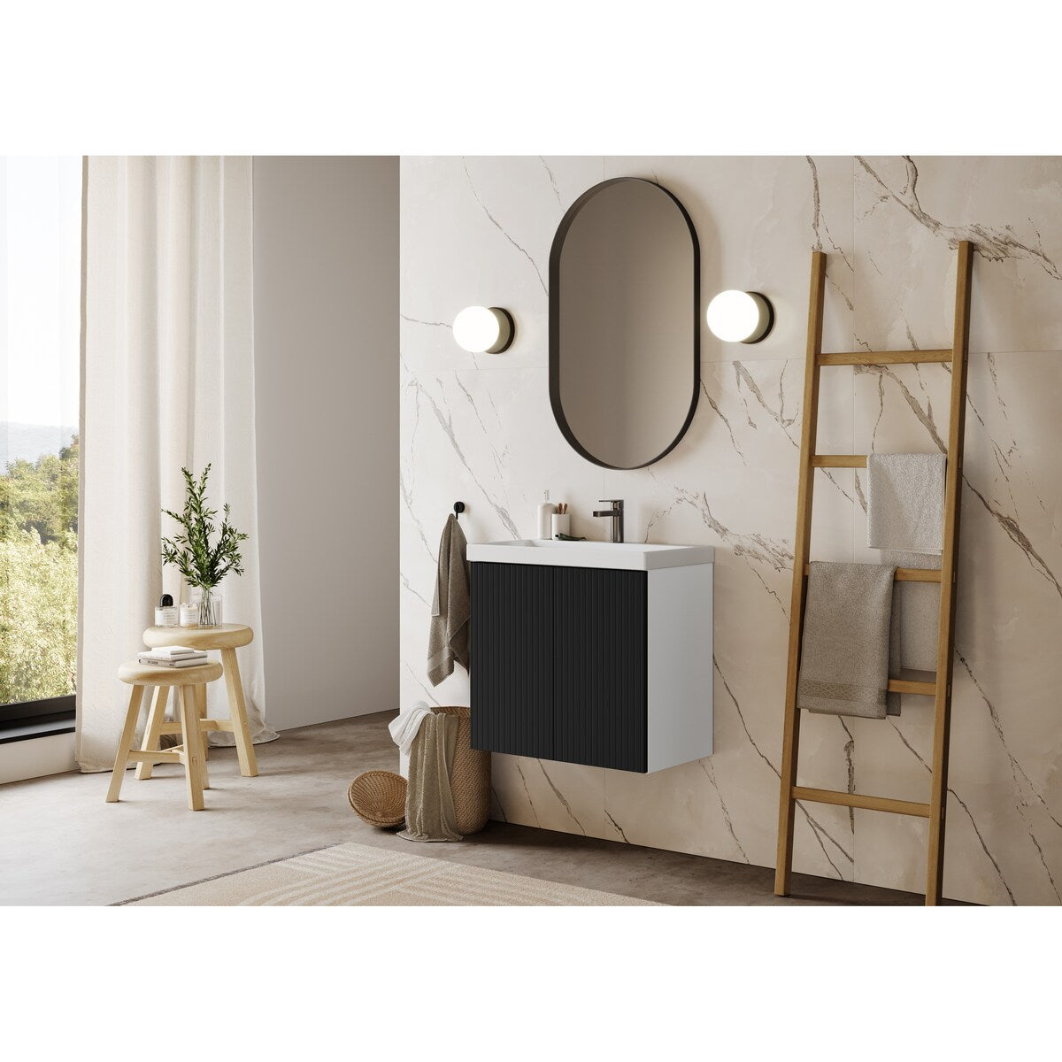 TENOR frameless, modern wall hung 24 inch bathroom vanity with sink for small and narrow bathrooms and powder rooms