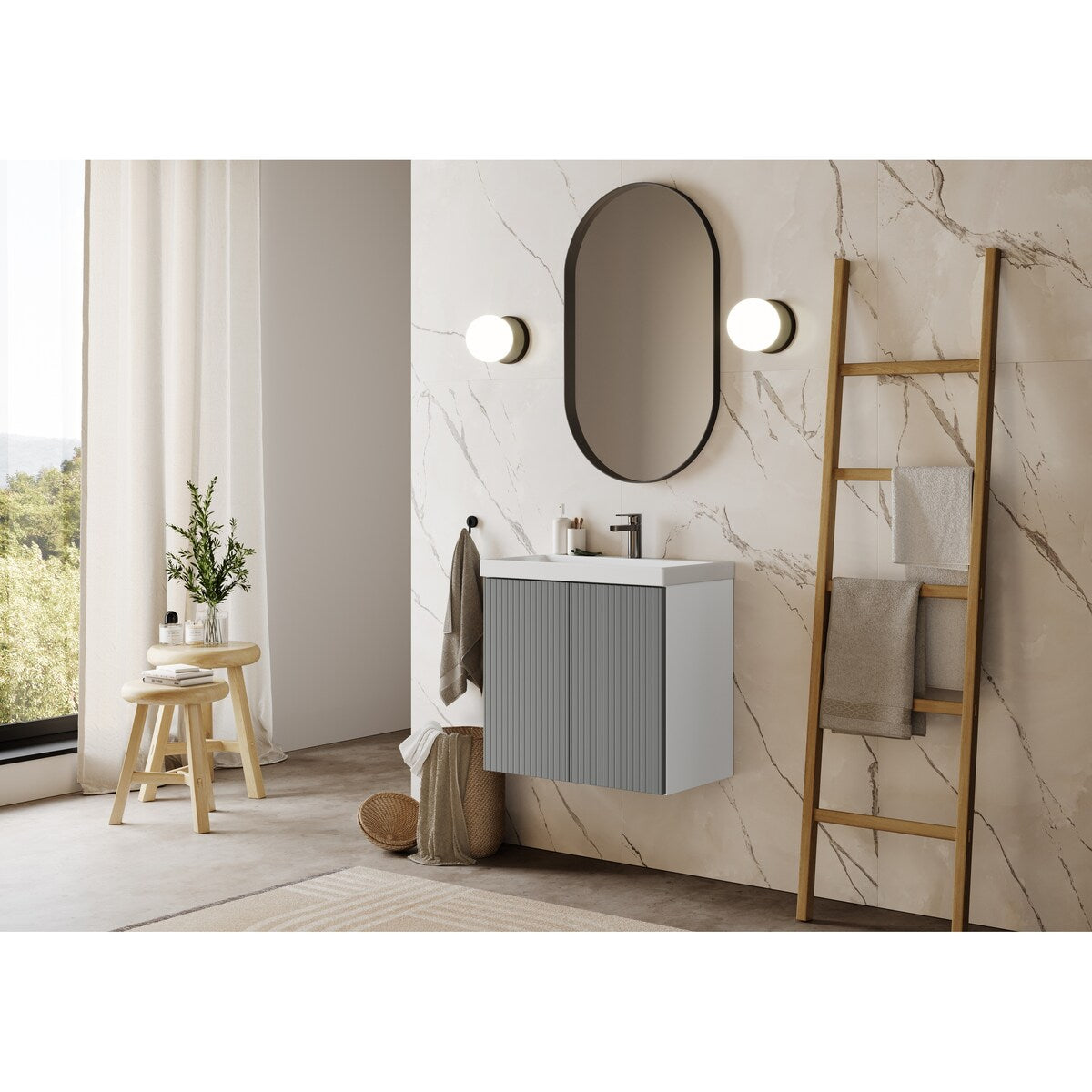 TENOR frameless, modern wall hung 24 inch bathroom vanity with sink for small and narrow bathrooms and powder rooms