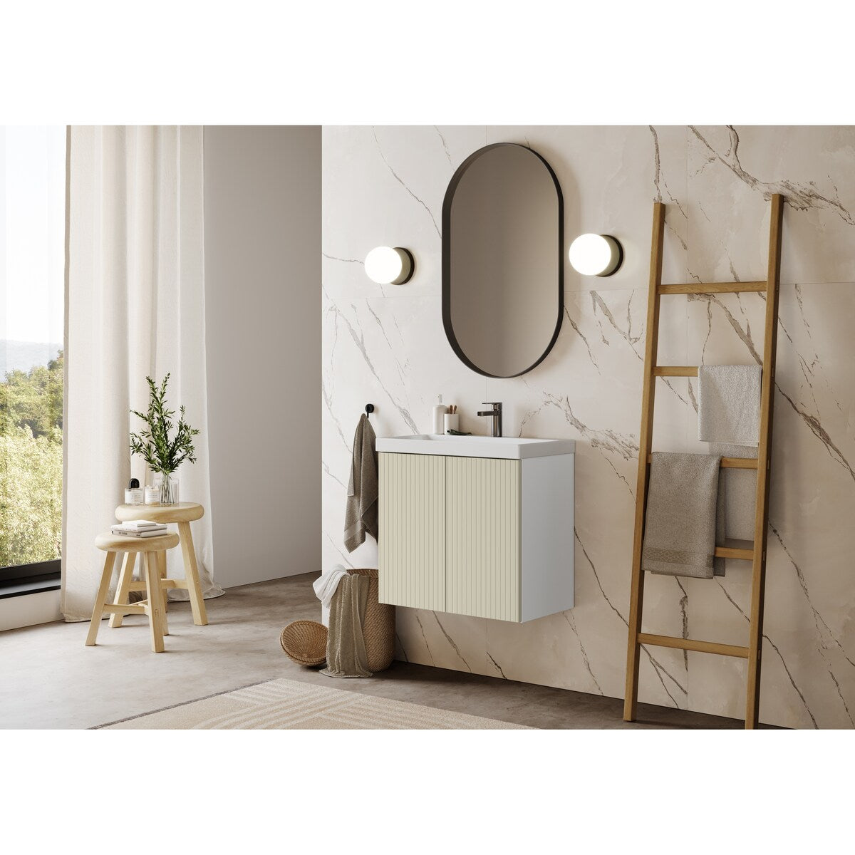 TENOR frameless, modern wall hung 24 inch bathroom vanity with sink for small and narrow bathrooms and powder rooms
