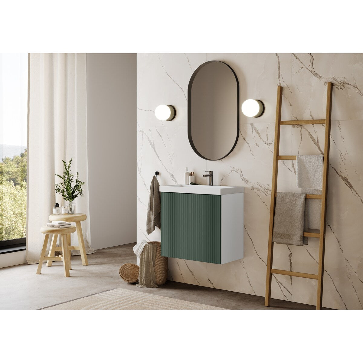 TENOR frameless, modern wall hung 24 inch bathroom vanity with sink for small and narrow bathrooms and powder rooms